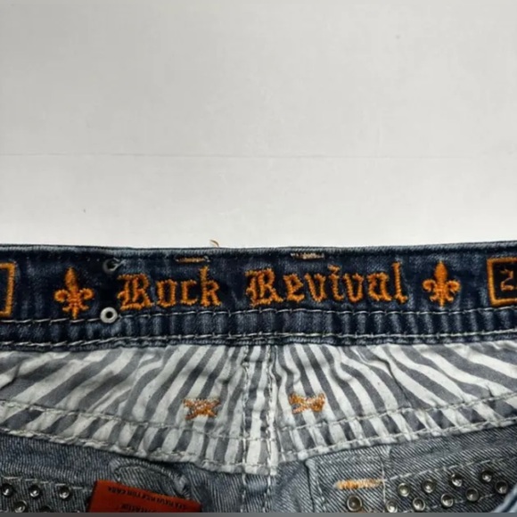 ROCK REVIVAL ELAINA Skinny Jeans Low Rise 28/31 Dark Wash Rhinestone Flip Pocket - Picture 15 of 17
